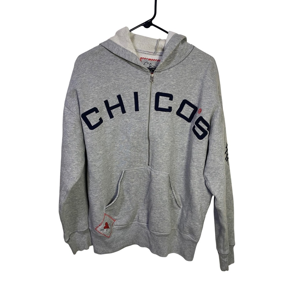 Chicos Anniversary Collection Gray Quarter Zip Hoodie Embroidered Heart Size 1 M